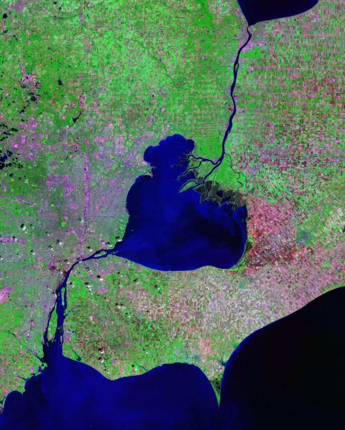 Lake St. Clair, St. Clair River and Detroit River - Landsat satellite photo Data source: zulu.ssc.nasa.gov/mrsid